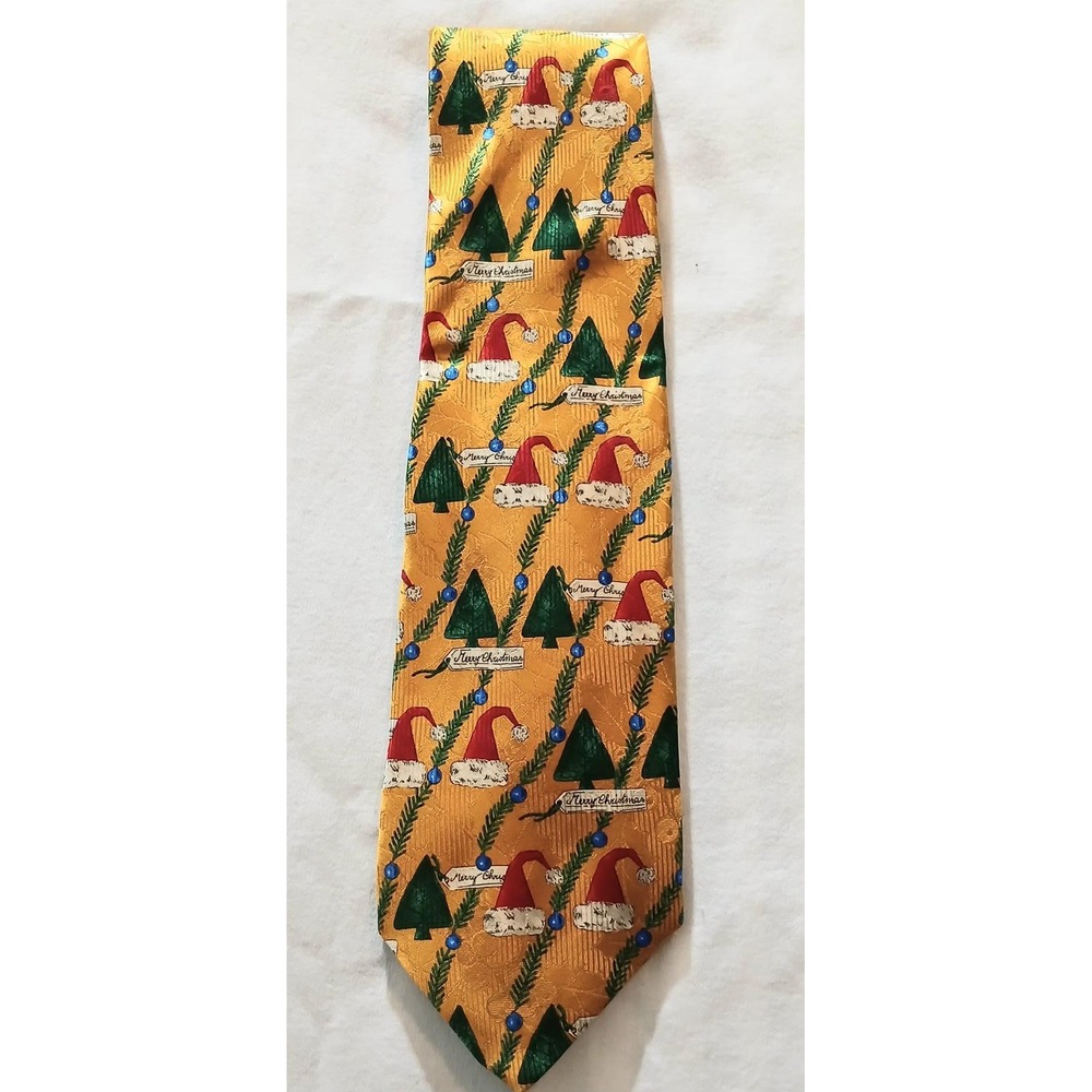 Robert Talbott Parisian Tie Mens Gold Silk Christmas‎ Santa Tree Holiday